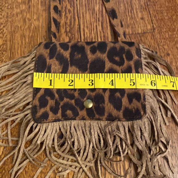 Long Strap Brown & Black Fringe Leopard Print Mini Purse - Picture 5 of 9